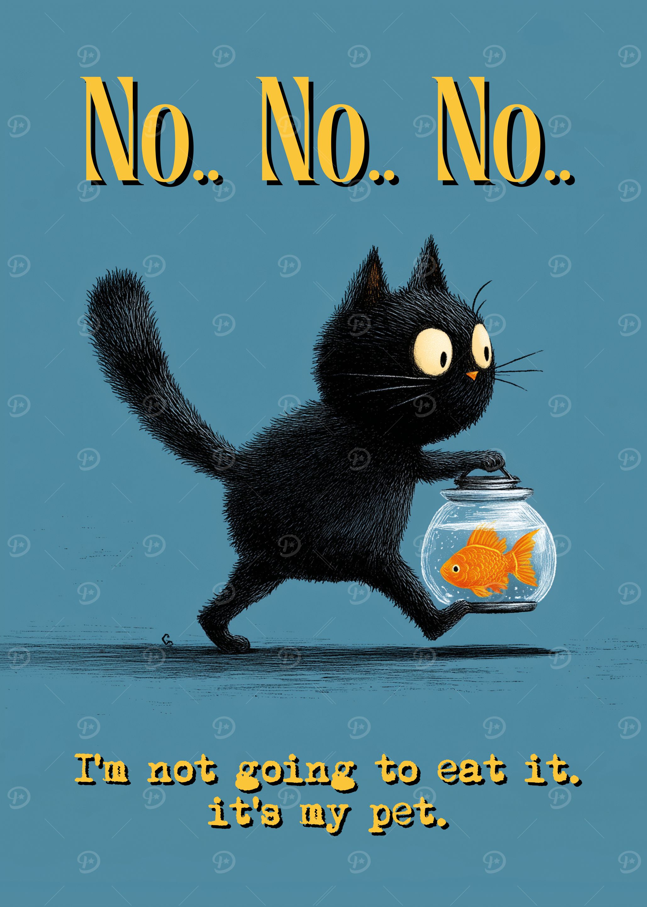 Black Cat and Goldfish Pet Vintage Funny Meme