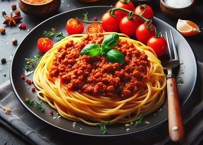 Spaghetti Bolognese with Tomatoes and Basil