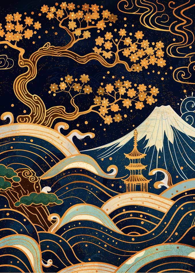 Japanese Landscape with Mount Fuji