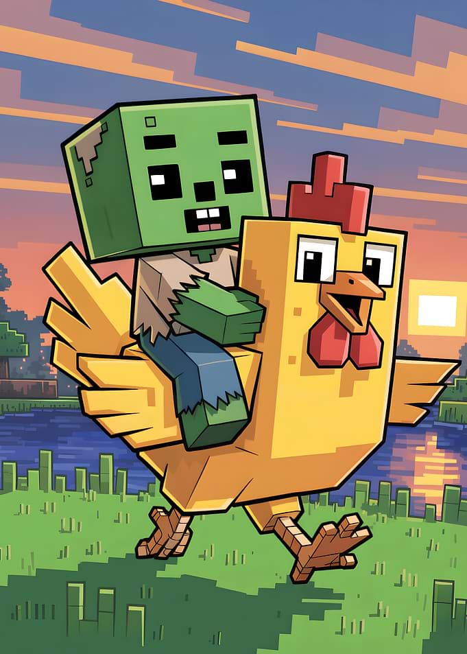 Minecraft Zombie Riding a Chicken