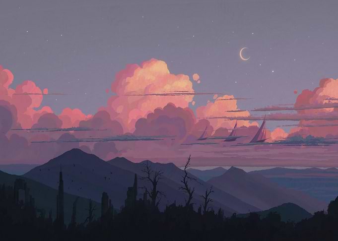 Serene Landscape with Sailboats and Clouds