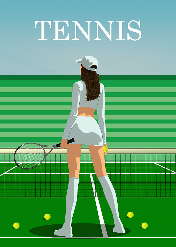 Tennis Girl on Court Illustration