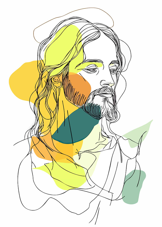 Jesus Christ Line Art with Color Accents