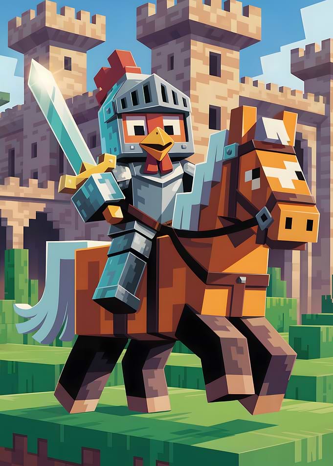 Minecraft Chicken Knight on Horseback