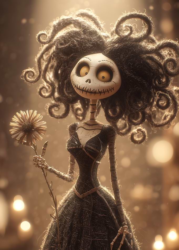 Stylized Skeleton Woman with Flower