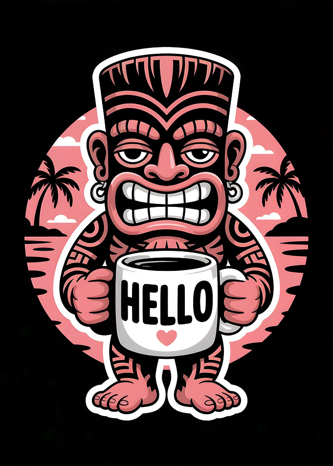 Tiki Man with Coffee Mug