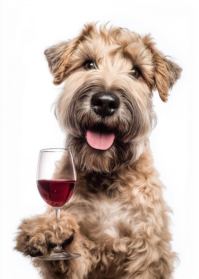 Soft-coated Wheaten Terrier with Wine Glass