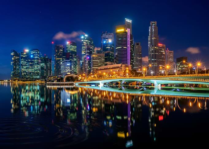 singapore skyline at night reflection