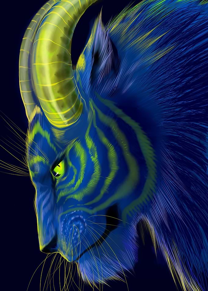 Blue Tiger with Horns Digital Art