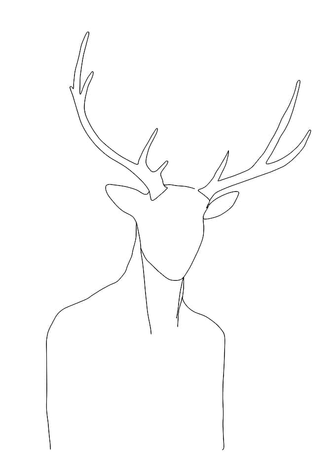 Minimalist Mythical Deer Monster Line Art