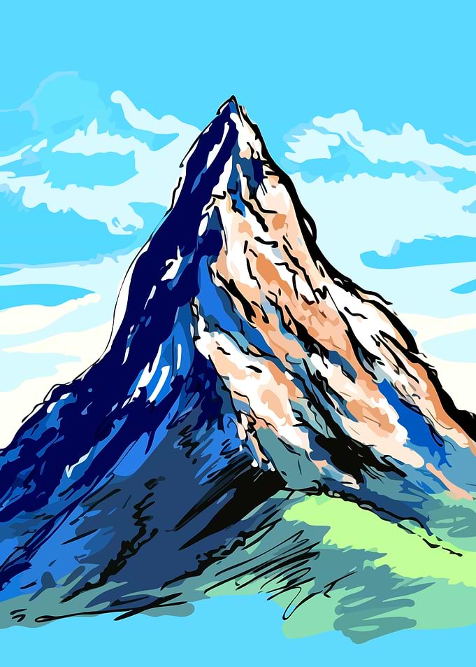 Mountain peak illustration with blue sky
