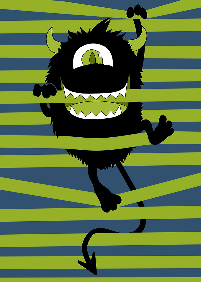 Cartoon Monster with Stripes Background