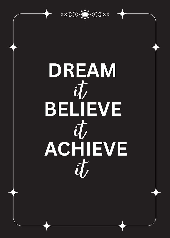 Dream Believe Achieve Inspirational Text Art
