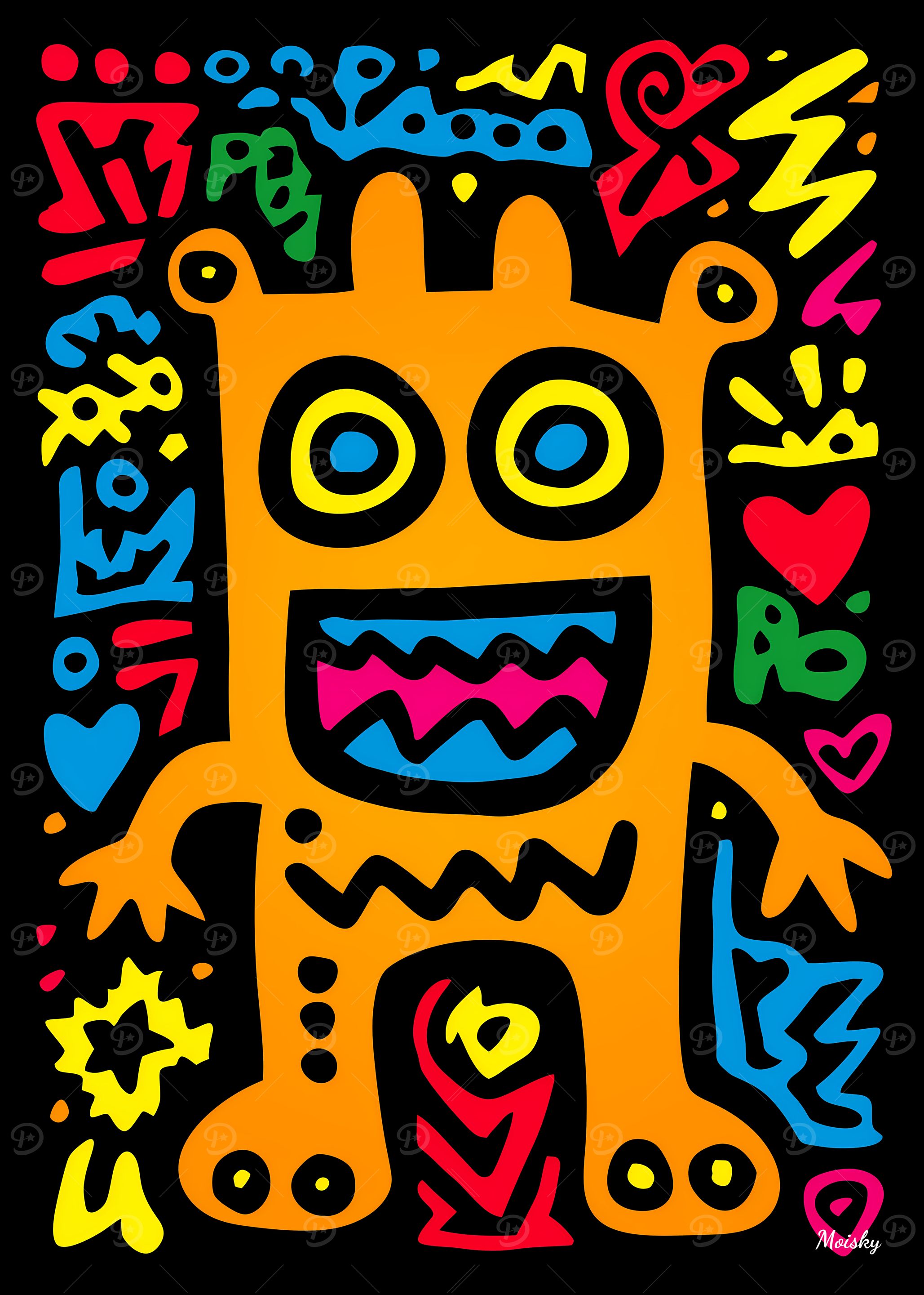 Orange Alien Funky Neon Quirky Pop Art