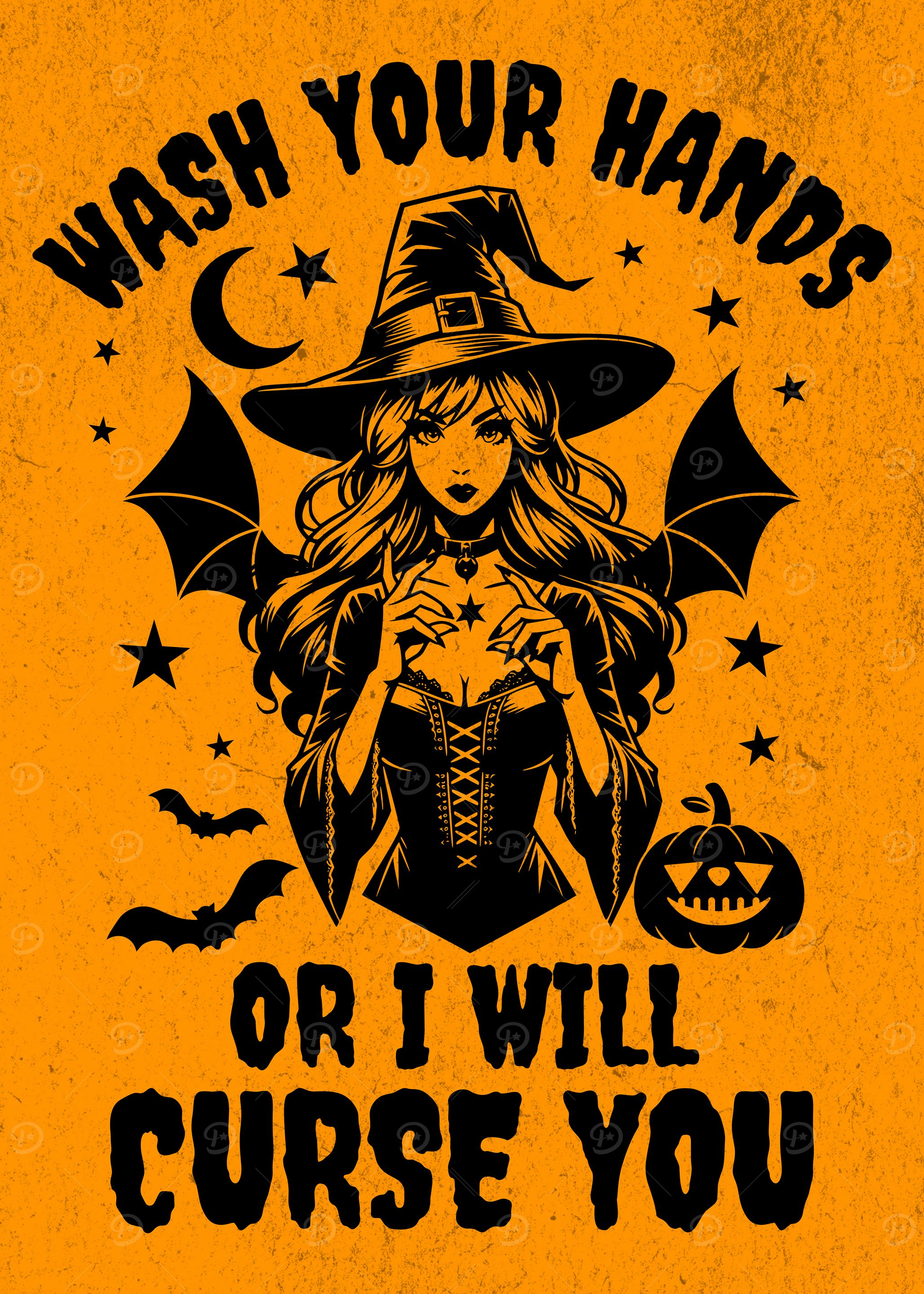 Wash Your Hands Halloween Witch Funny Bathroom Poster