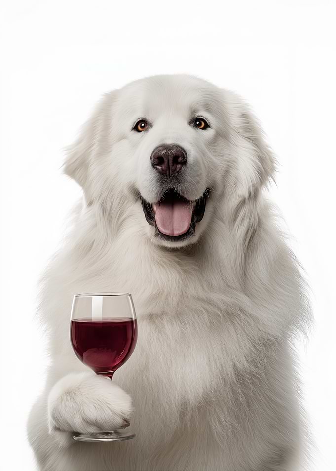 Great Pyrenees dog with Wine Glass