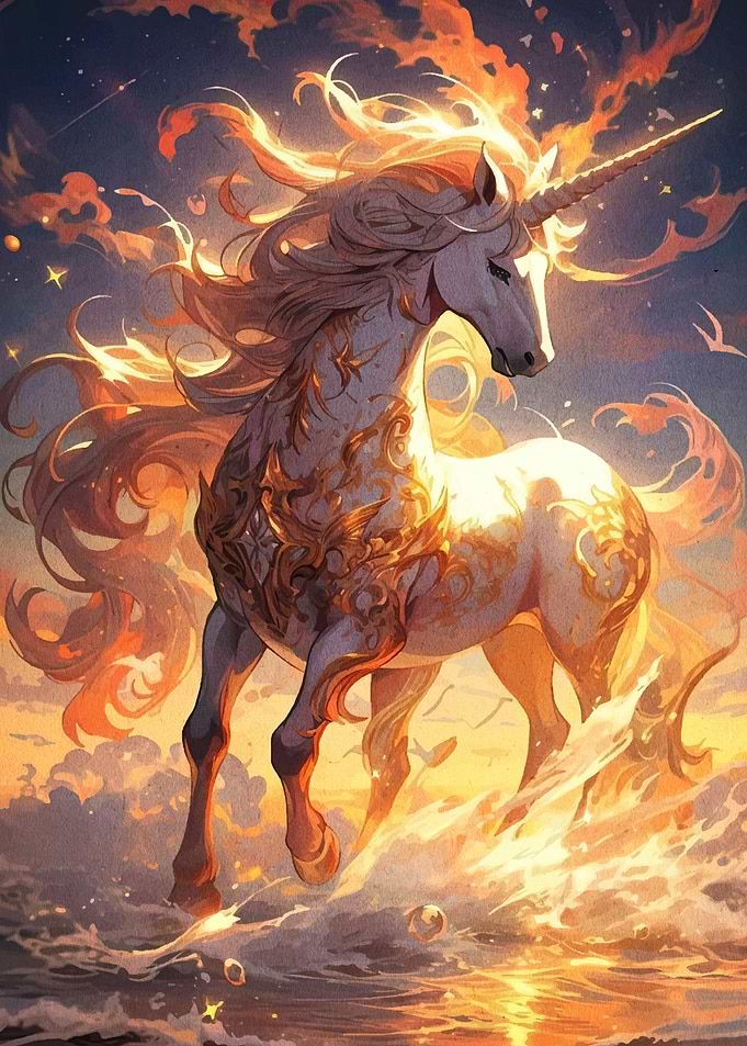 Golden Unicorn in a Fantasy Landscape