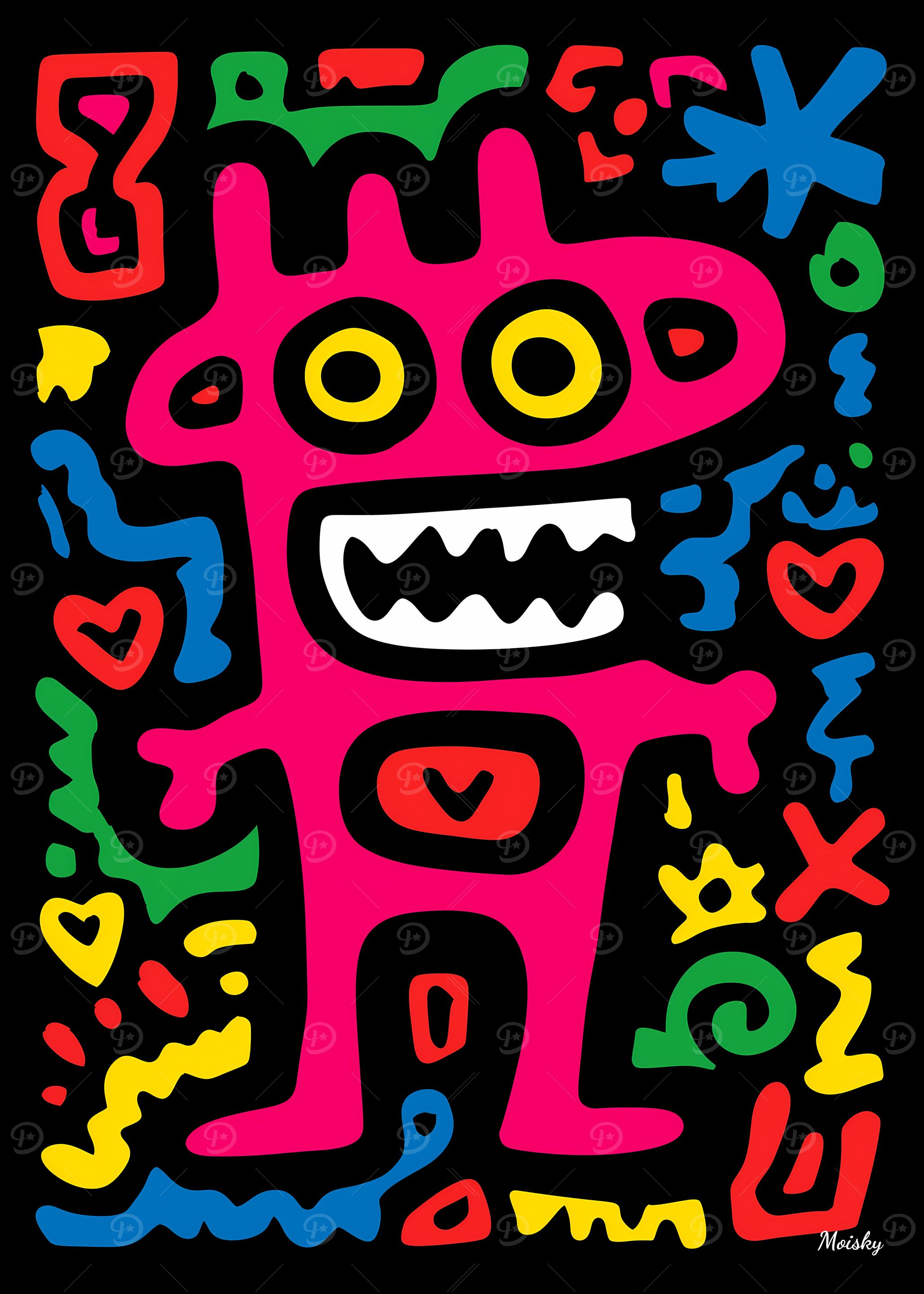 Pink Alien Funky Neon Quirky Pop Art