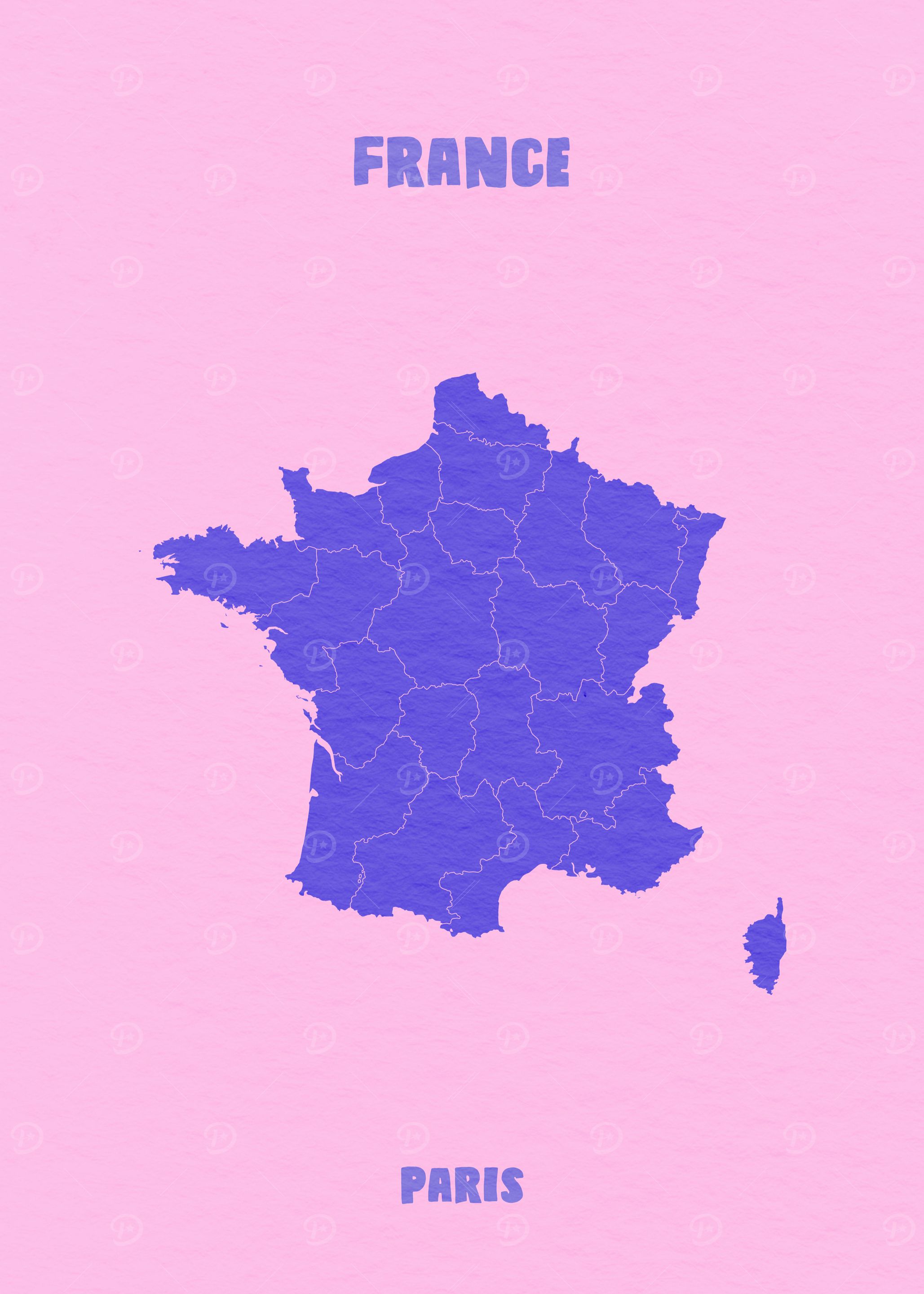 France Map in Purple and Pink