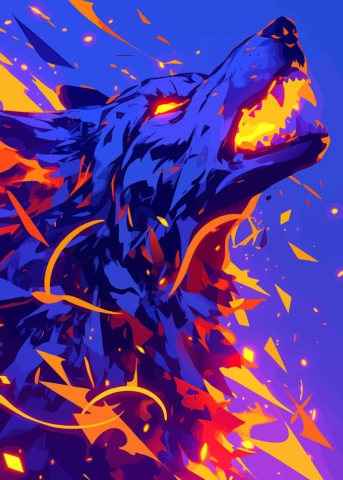 Abstract Wolf Howling Digital Art