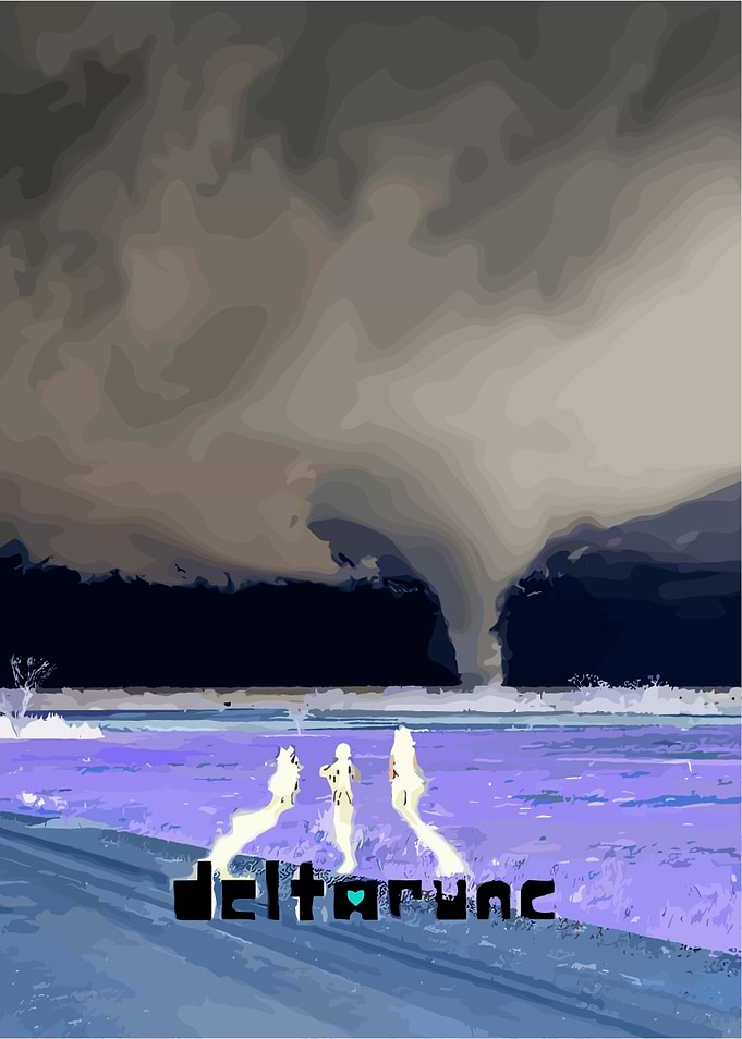 Deltarune characters facing a tornado