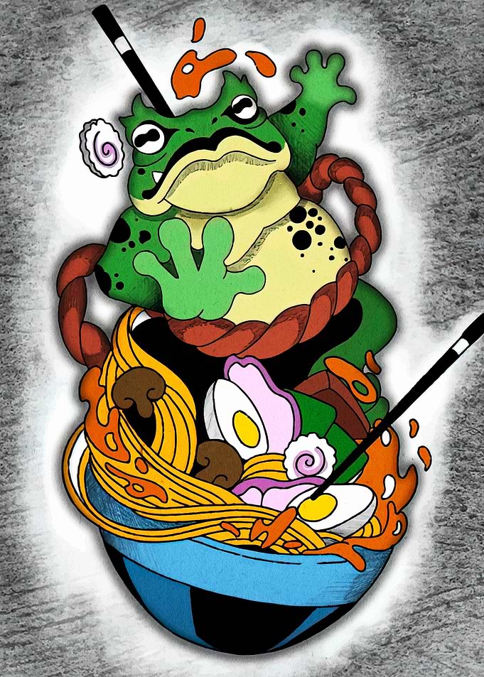 Frog on Ramen Bowl Illustration
