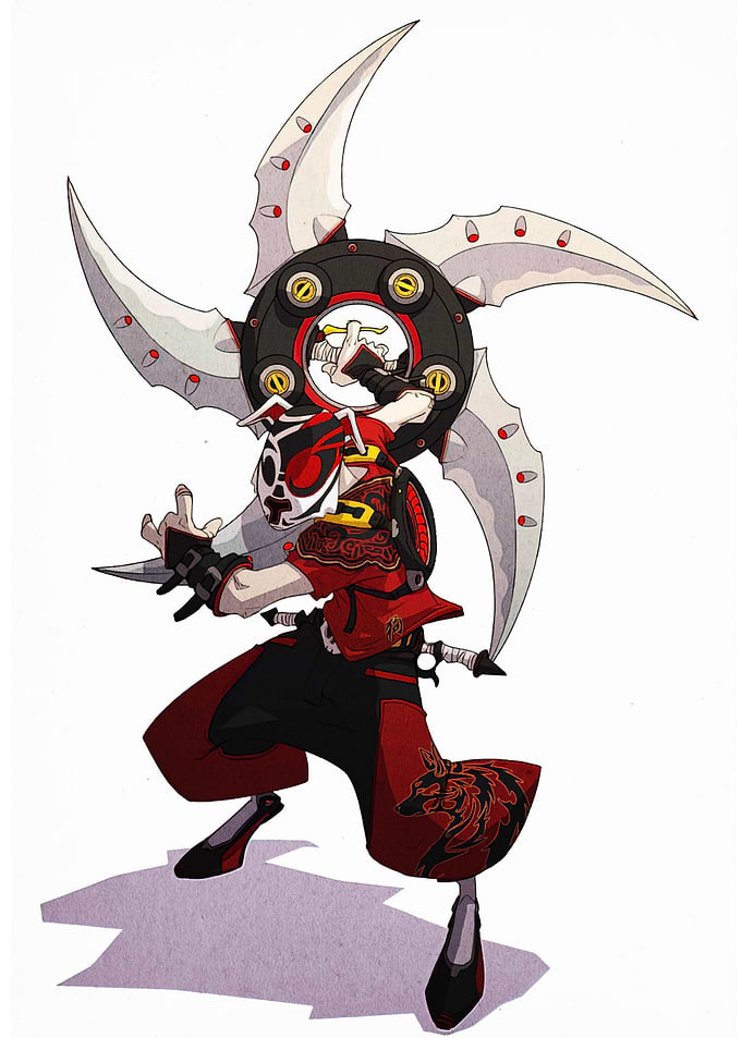Anime Character with Bladed Wheel Weapon