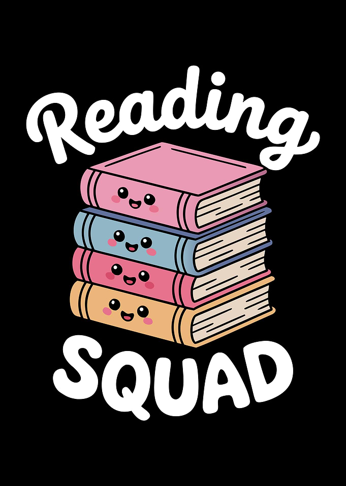 Reading Squad Cartoon Books Stack