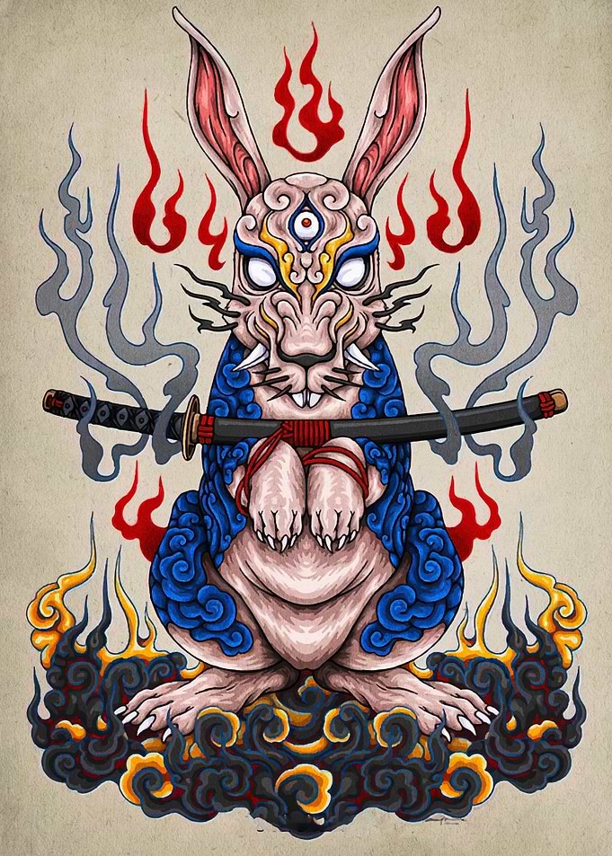 Mystical Rabbit Warrior with Katana