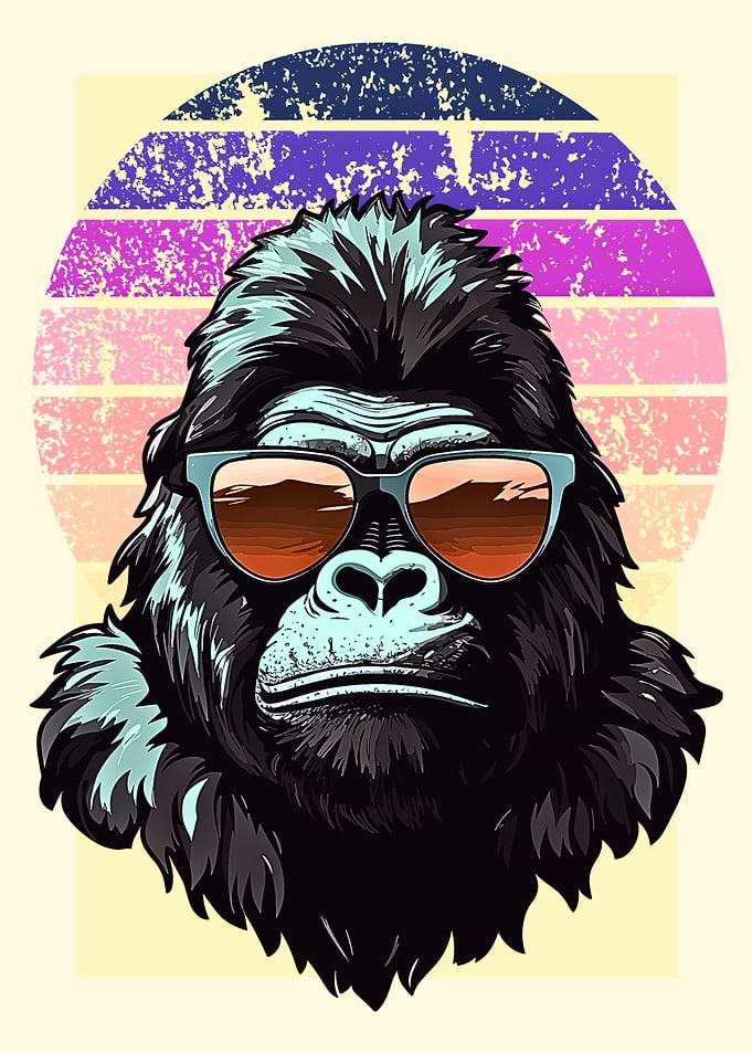 Cool Gorilla with Sunglasses Retro Design