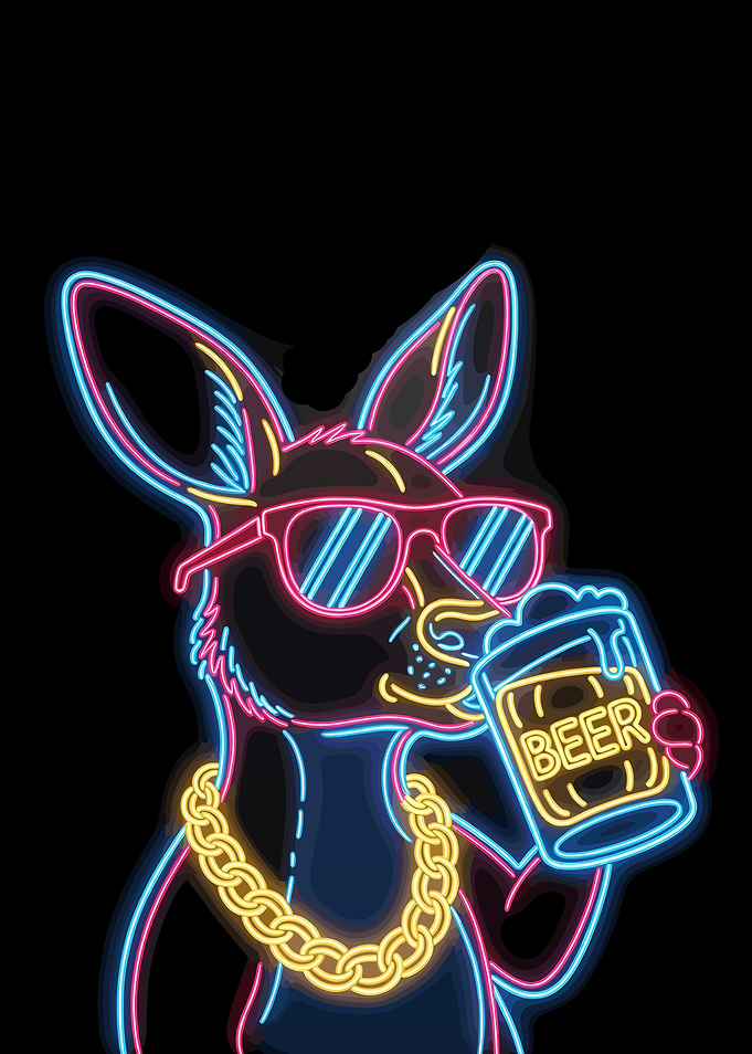 Neon Kangaroo with Beer
