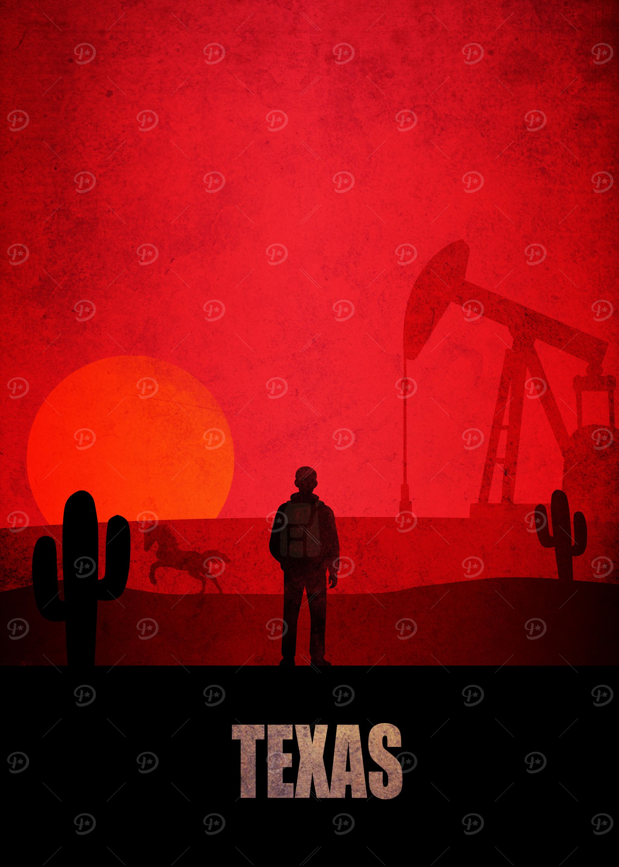Texas Landscape with Silhouette and Oil Pump