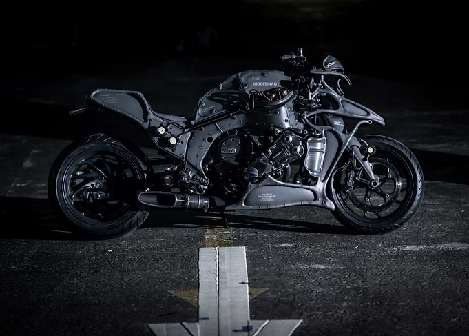 BMW Customized Motorcycle on Striped Asphalt