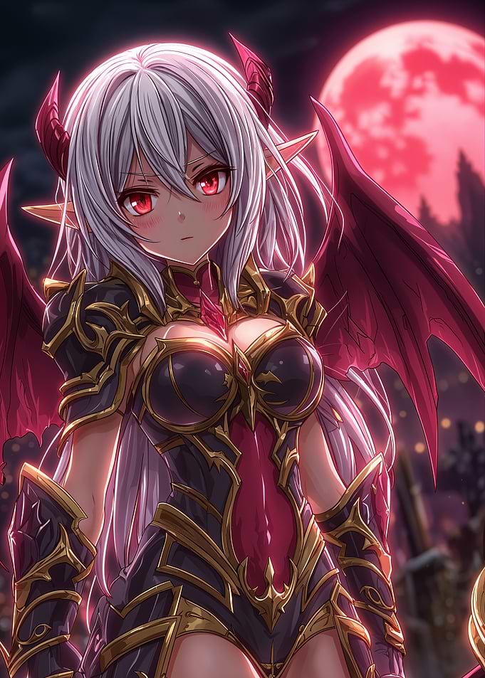 Anime Succubus with Red Moon