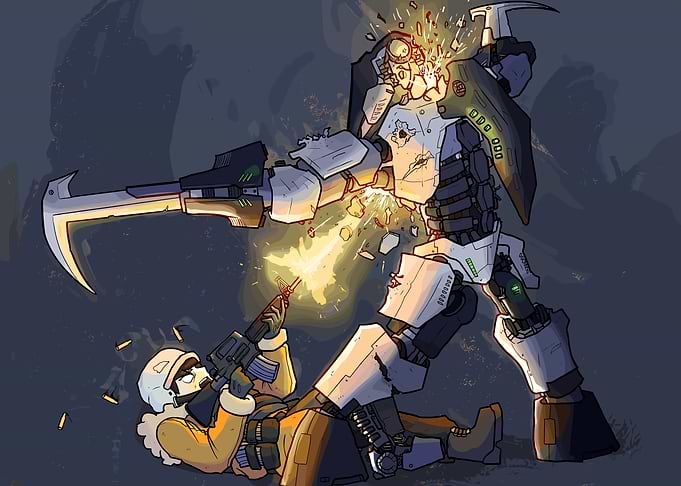 Futuristic Battle: Soldier vs. Robot