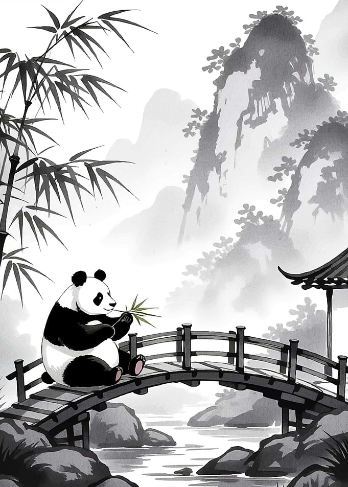 Panda on Bridge Bamboo
