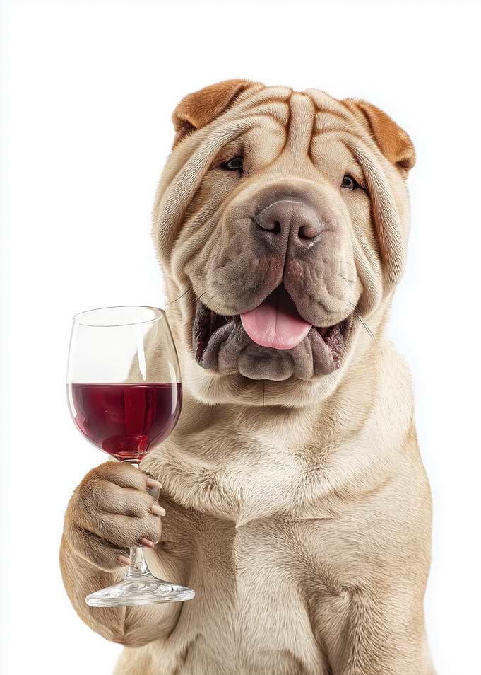 Shar-Pei dog with wine glass