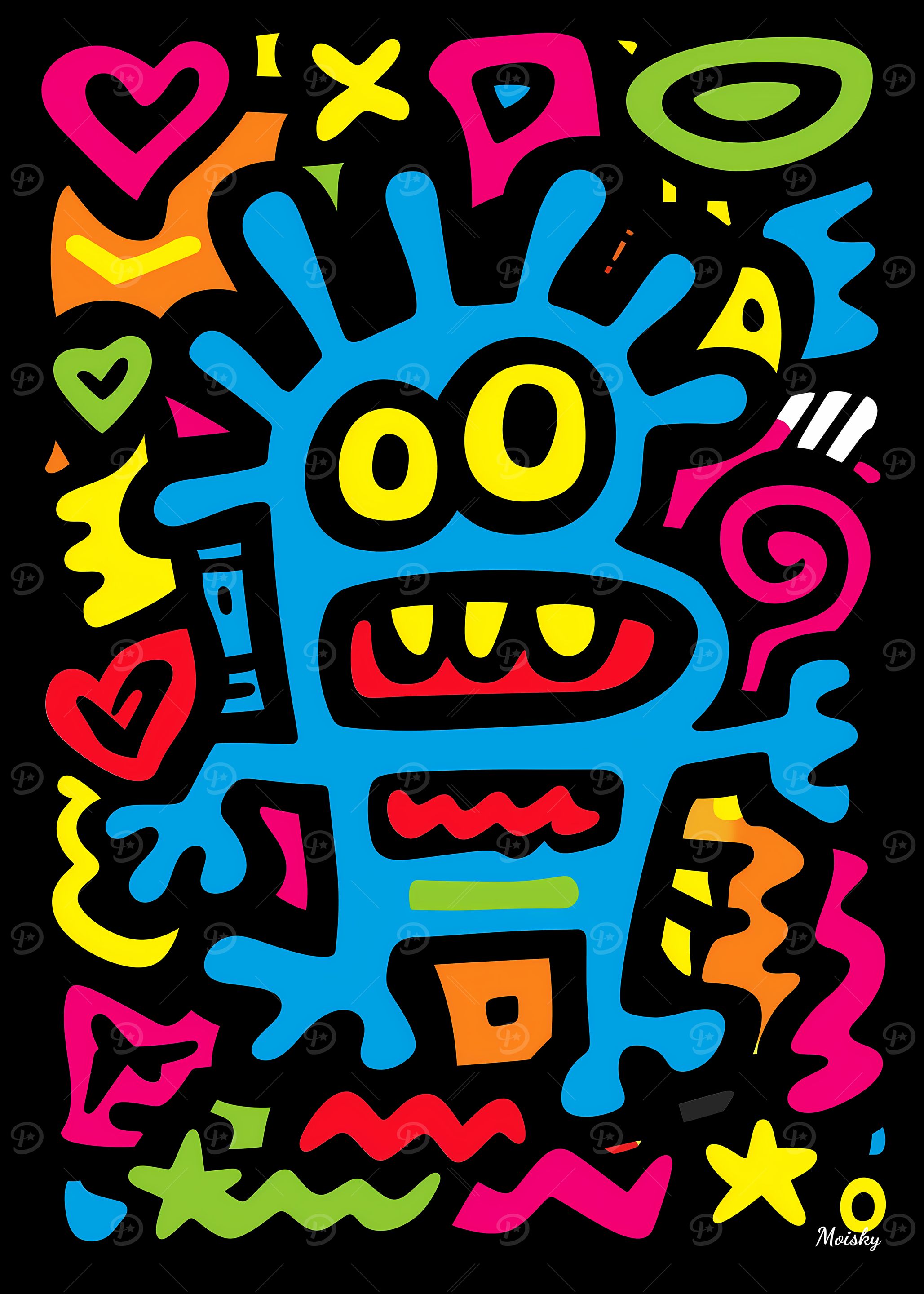 Blue Alien Monster Funky Neon Pop Art