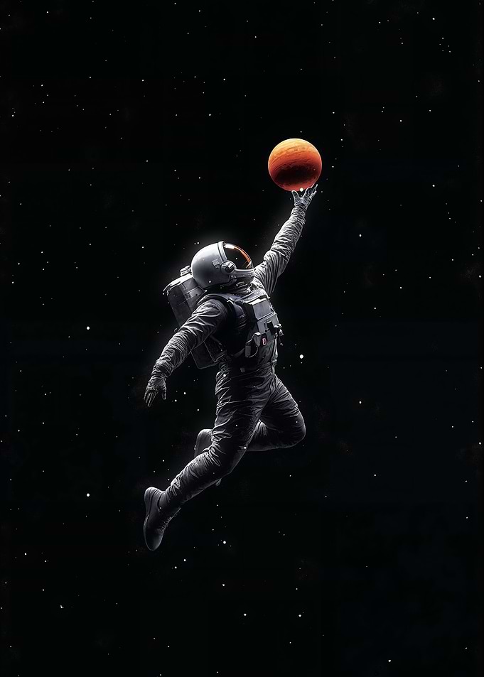 Astronaut Dunking Mars in Space