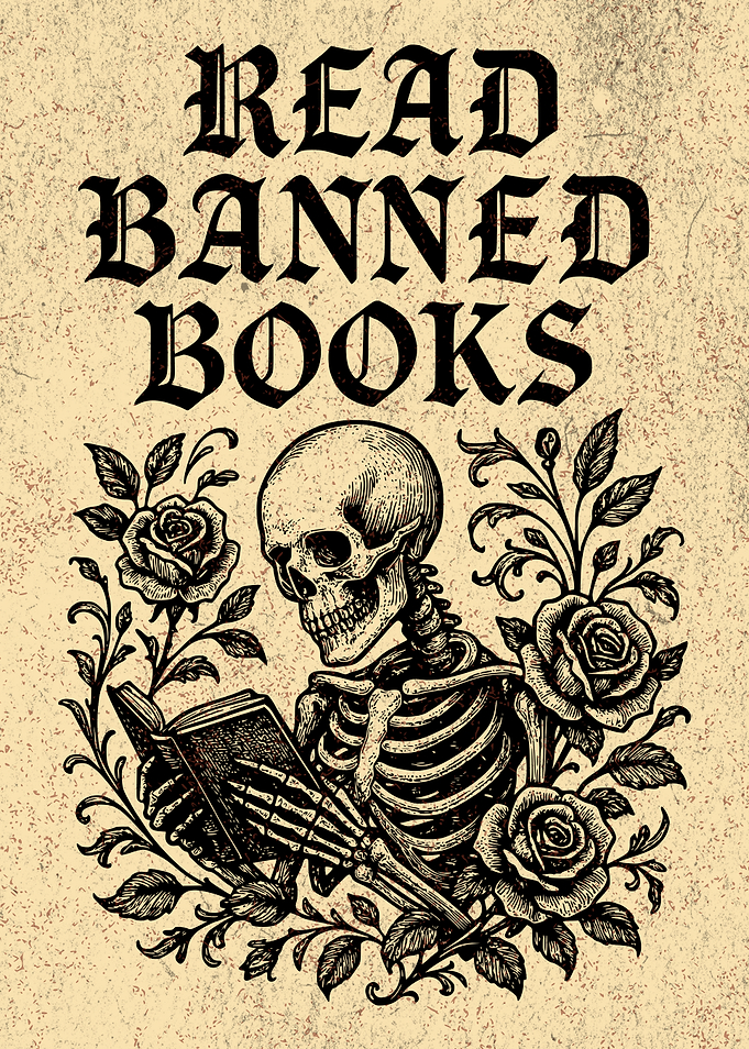 Read Banned Books Vintage Skeleton Art