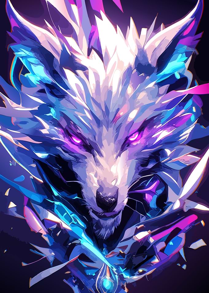Abstract Wolf Portrait with Neon Accents