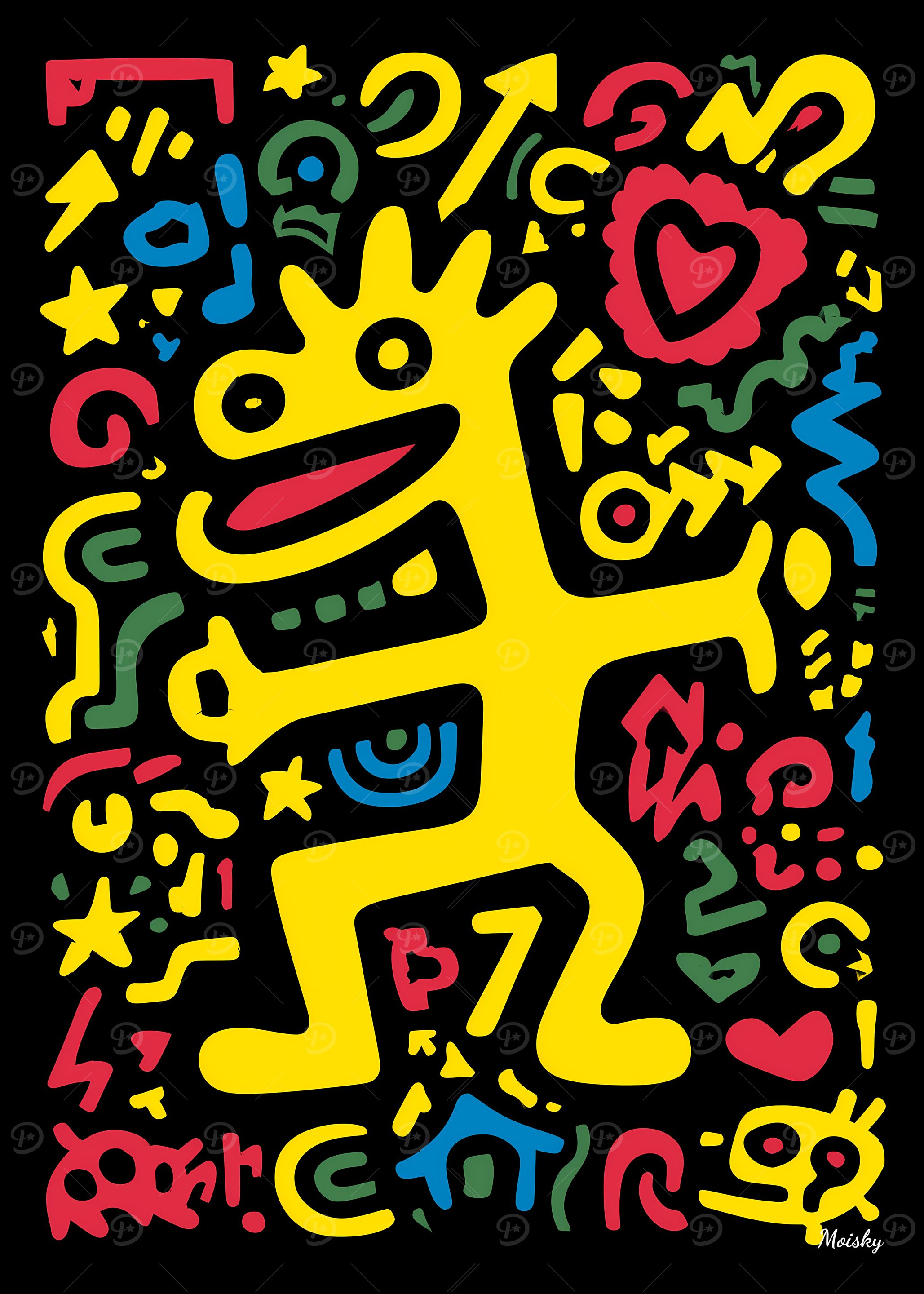 Yellow Dragon Alien Funky Neon Pop Art