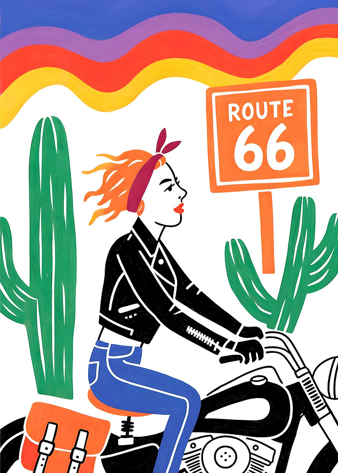 Route 66 Motorcycle Ride Illustration