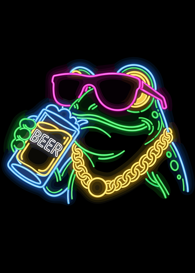 Neon Frog Drinking Beer