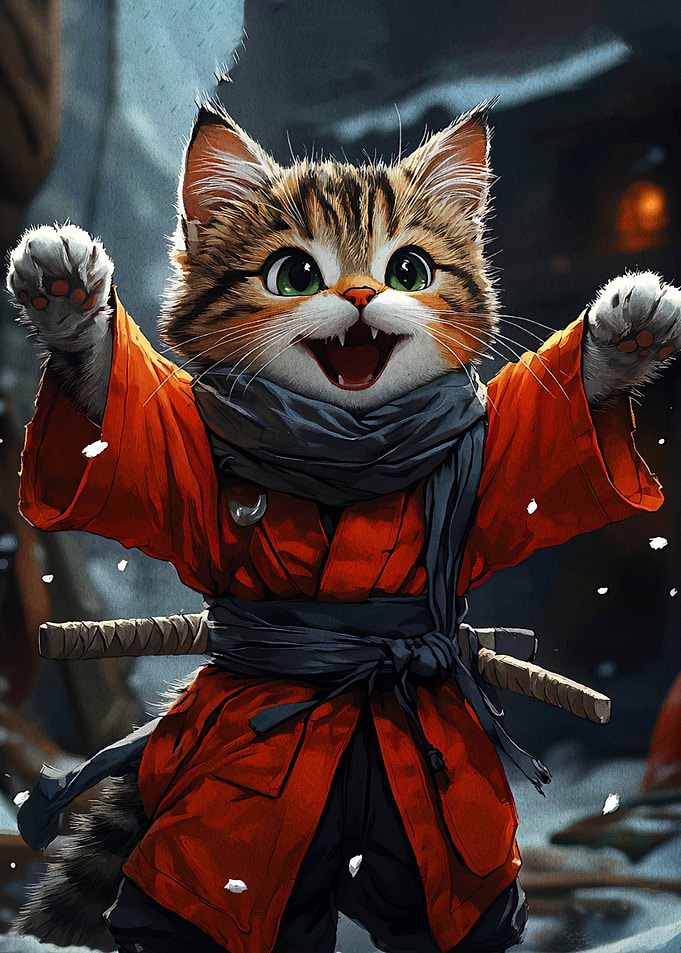 Cartoon Cat Samurai Warrior