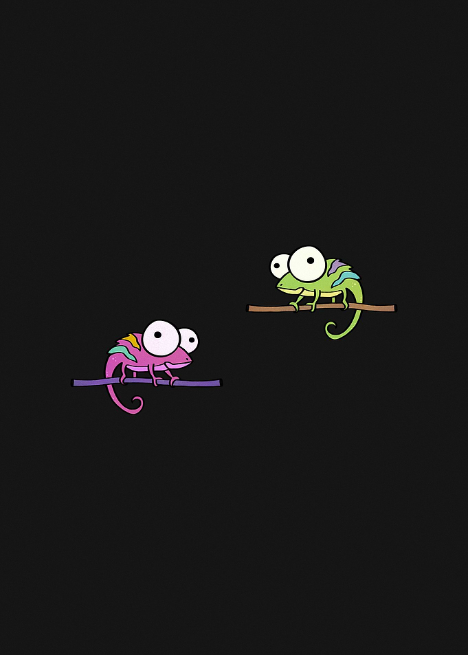 Two Cartoon Chameleons on Branches