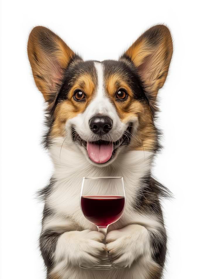Cardigan Welsh Corgi with Wine Glass