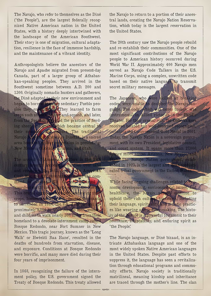 Native American Figure on Text Background