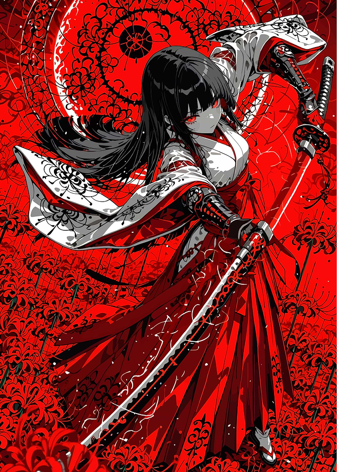 Red Anime Warrior with Katana