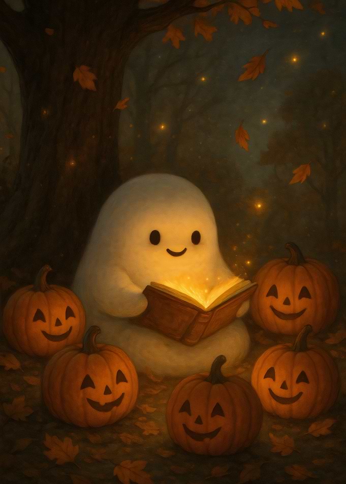 Halloween Ghost with Pumpkins
